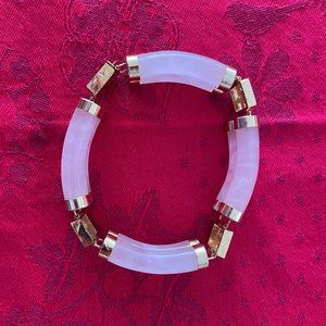 VINTAGE GOLD PLATED PINK JADE DOUBLE LINK BRACELET